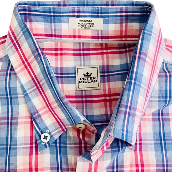 COPY - Peter Millar Short Sleeve Pink and Blue size medium dress shirt - Picture 2 of 3
